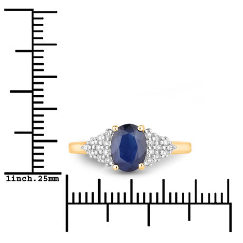 Anillo de Compromiso de Zafiro Azul y Diamante de 1.73 Quilates en Oro Amarillo de 14K