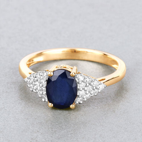 Anillo de Compromiso de Zafiro Azul y Diamante de 1.73 Quilates en Oro Amarillo de 14K