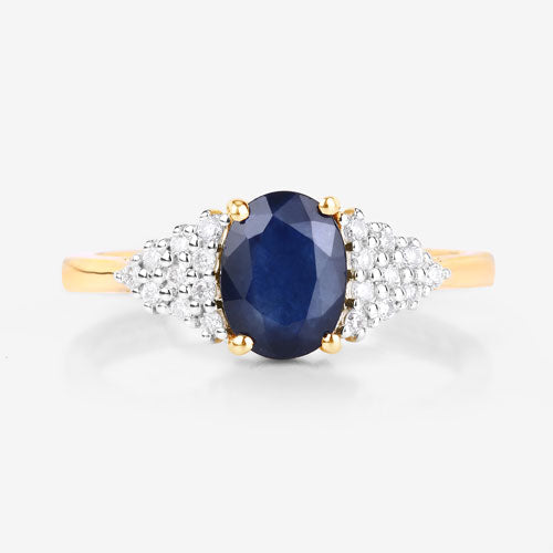 Anillo de Compromiso de Zafiro Azul y Diamante de 1.73 Quilates en Oro Amarillo de 14K