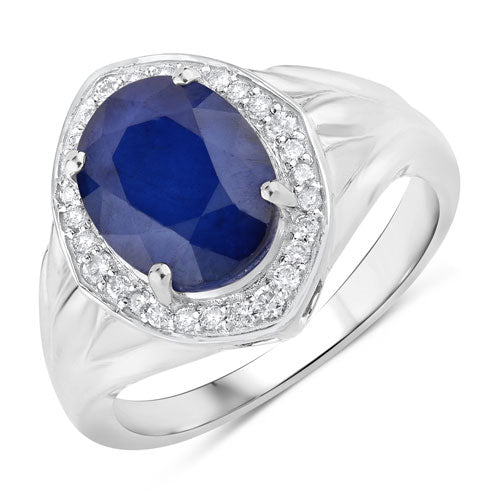 Anillo de Compromiso de Zafiro Azul y Diamante de 3.31 Quilates en Oro Blanco de 14K