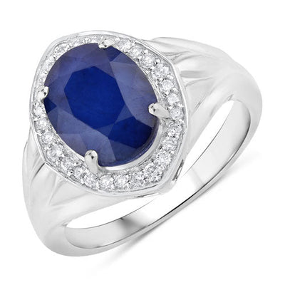 Anillo de Compromiso de Zafiro Azul y Diamante de 3.31 Quilates en Oro Blanco de 14K