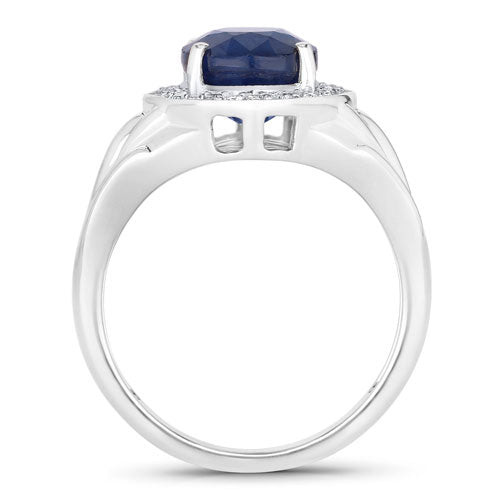 Anillo de Compromiso de Zafiro Azul y Diamante de 3.31 Quilates en Oro Blanco de 14K