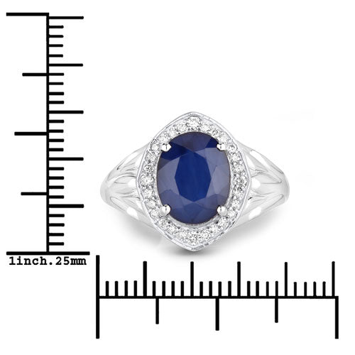 Anillo de Compromiso de Zafiro Azul y Diamante de 3.31 Quilates en Oro Blanco de 14K