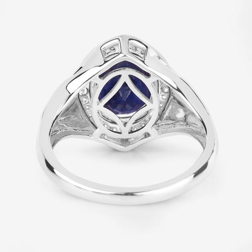 Anillo de Compromiso de Zafiro Azul y Diamante de 3.31 Quilates en Oro Blanco de 14K