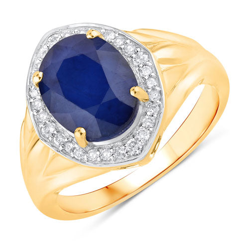 3.31 Carat Blue Sapphire and Diamond 14K Yellow Gold Engagement Ring