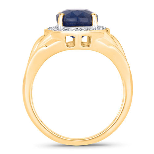 3.31 Carat Blue Sapphire and Diamond 14K Yellow Gold Engagement Ring