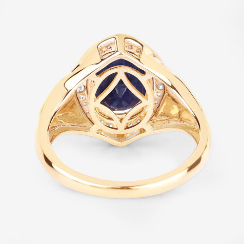 3.31 Carat Blue Sapphire and Diamond 14K Yellow Gold Engagement Ring