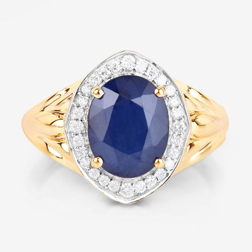 3.31 Carat Blue Sapphire and Diamond 14K Yellow Gold Engagement Ring