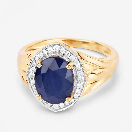 3.31 Carat Blue Sapphire and Diamond 14K Yellow Gold Engagement Ring