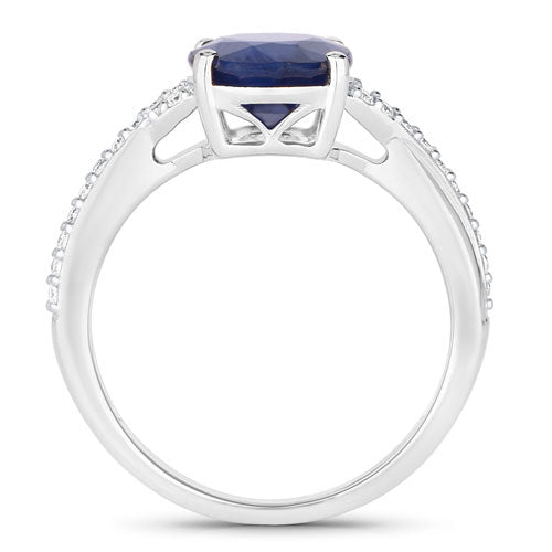 Bague de fiançailles en saphir bleu et diamant de 3,28 carats en or blanc 14K