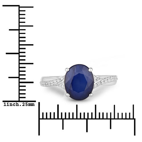 Bague de fiançailles en saphir bleu et diamant de 3,28 carats en or blanc 14K