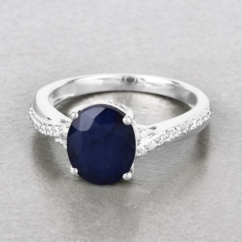 Bague de fiançailles en saphir bleu et diamant de 3,28 carats en or blanc 14K