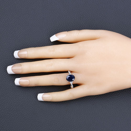 Bague de fiançailles en saphir bleu et diamant de 3,28 carats en or blanc 14K