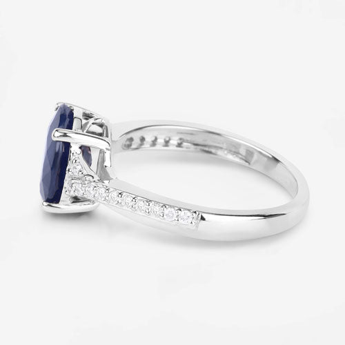 Bague de fiançailles en saphir bleu et diamant de 3,28 carats en or blanc 14K