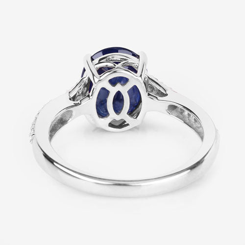 Bague de fiançailles en saphir bleu et diamant de 3,28 carats en or blanc 14K