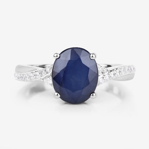Bague de fiançailles en saphir bleu et diamant de 3,28 carats en or blanc 14K