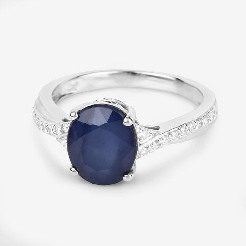 Bague de fiançailles en saphir bleu et diamant de 3,28 carats en or blanc 14K
