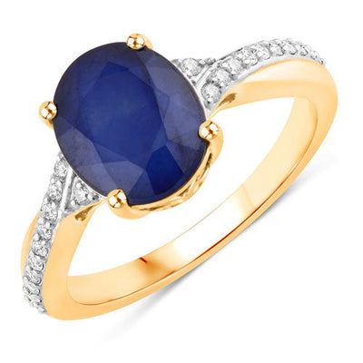 3.28 Carat Blue Sapphire and Diamond 14K Yellow Gold Ring