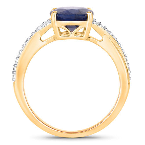 Anillo de Zafiro Azul y Diamante de 3.28 Quilates en Oro Amarillo de 14K