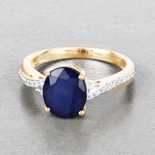 Anillo de Zafiro Azul y Diamante de 3.28 Quilates en Oro Amarillo de 14K