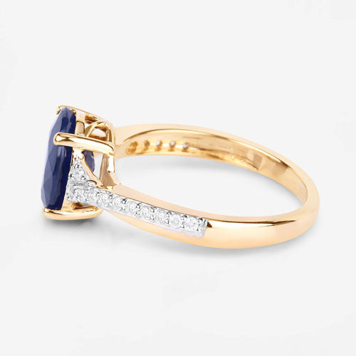 Anillo de Zafiro Azul y Diamante de 3.28 Quilates en Oro Amarillo de 14K