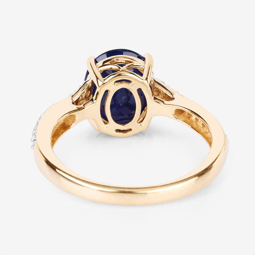 Anillo de Zafiro Azul y Diamante de 3.28 Quilates en Oro Amarillo de 14K