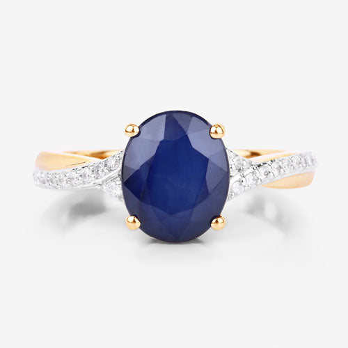 Anillo de Zafiro Azul y Diamante de 3.28 Quilates en Oro Amarillo de 14K
