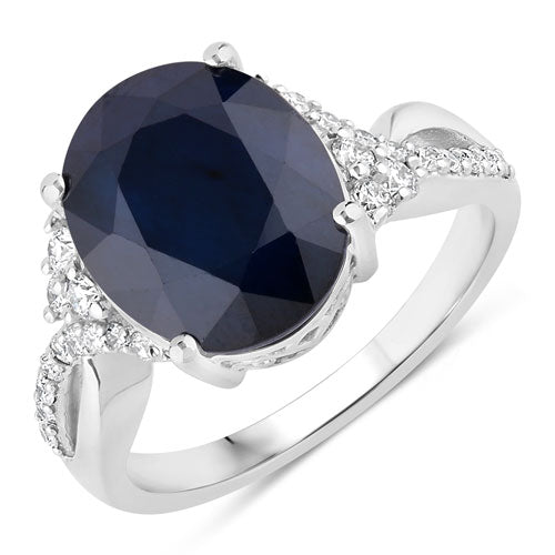 6.54 Carat Blue Sapphire & Diamond 14K White Gold Engagement Ring