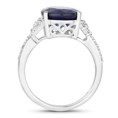 Bague de fiançailles en saphir bleu de 6,54 carats et diamants en or blanc 14K