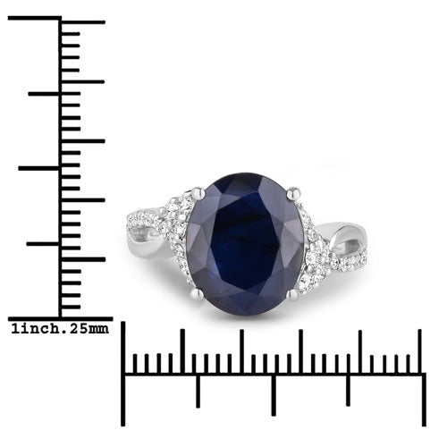 6.54 Carat Blue Sapphire & Diamond 14K White Gold Engagement Ring