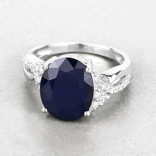 6.54 Carat Blue Sapphire & Diamond 14K White Gold Engagement Ring