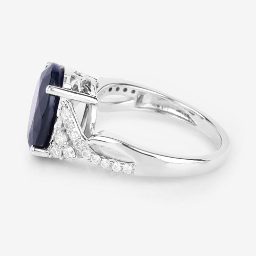 6.54 Carat Blue Sapphire & Diamond 14K White Gold Engagement Ring