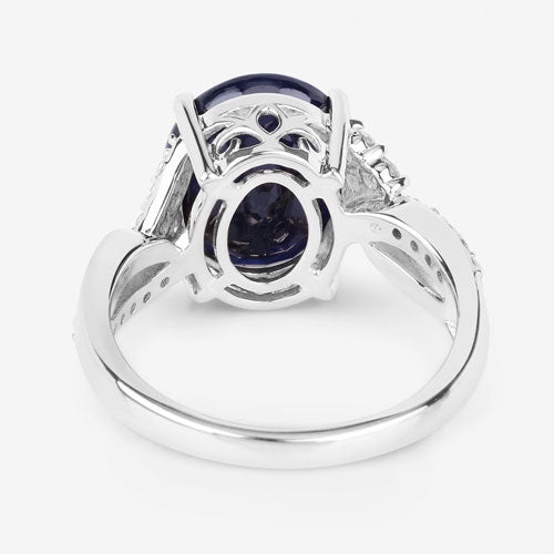 6.54 Carat Blue Sapphire & Diamond 14K White Gold Engagement Ring