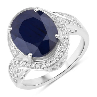 6.52 Carat Blue Sapphire & Diamond 14K White Gold Engagement Ring