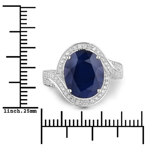 Bague de fiançailles en or blanc 14K avec saphir bleu de 6,52 carats et diamants