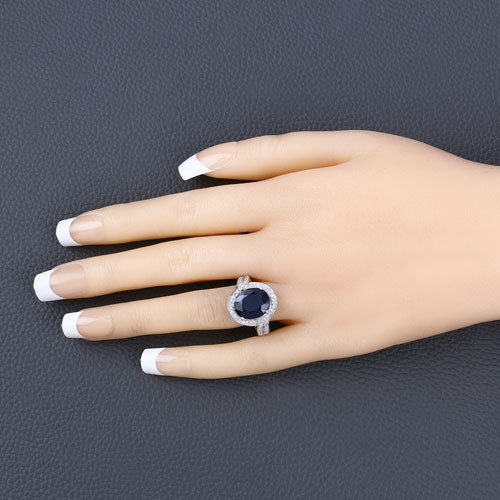 Bague de fiançailles en or blanc 14K avec saphir bleu de 6,52 carats et diamants