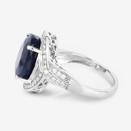 Bague de fiançailles en or blanc 14K avec saphir bleu de 6,52 carats et diamants