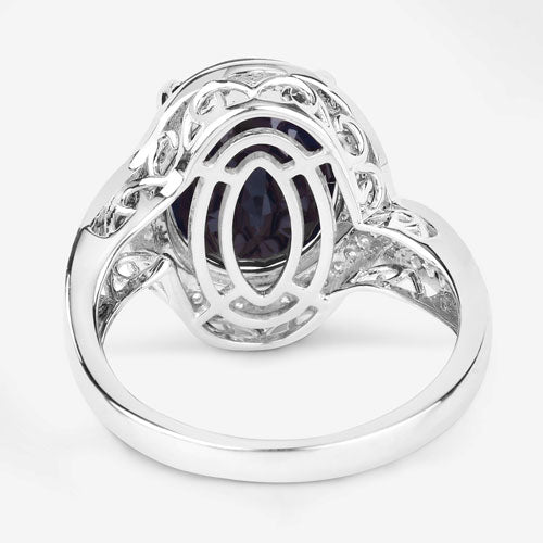 Bague de fiançailles en or blanc 14K avec saphir bleu de 6,52 carats et diamants