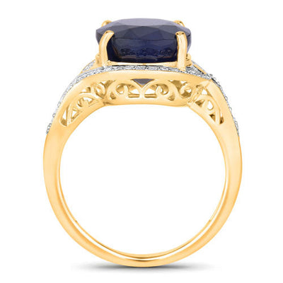 Bague de fiançailles en saphir bleu et diamant de 6,52 carats en or jaune 14K