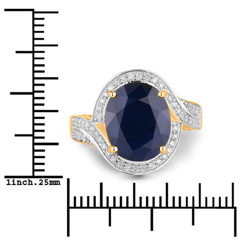 6.52 Carat Blue Sapphire & Diamond 14K Yellow Gold Engagement Ring