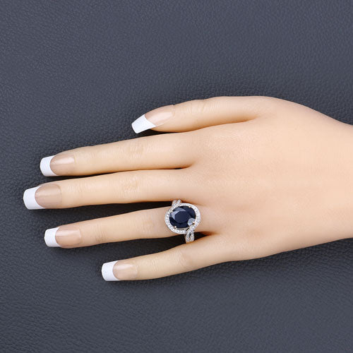 6.52 Carat Blue Sapphire & Diamond 14K Yellow Gold Engagement Ring