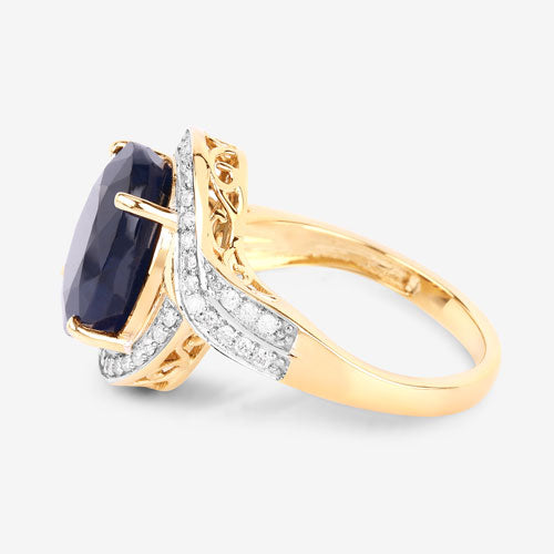 6.52 Carat Blue Sapphire & Diamond 14K Yellow Gold Engagement Ring