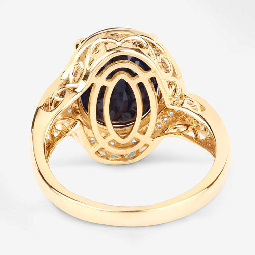 6.52 Carat Blue Sapphire & Diamond 14K Yellow Gold Engagement Ring
