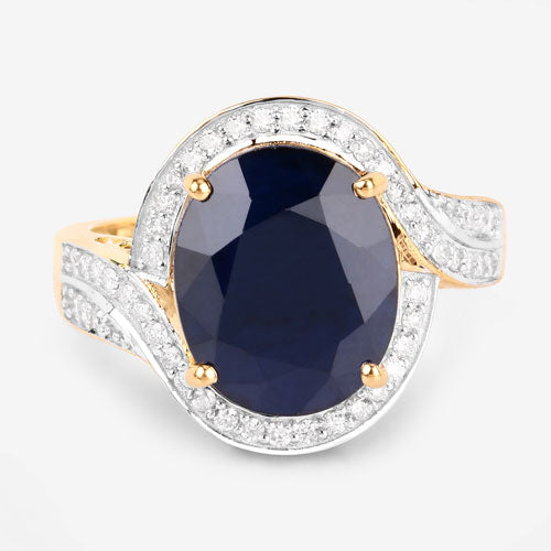 6.52 Carat Blue Sapphire & Diamond 14K Yellow Gold Engagement Ring
