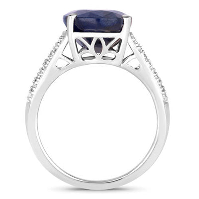 Bague de fiançailles en saphir bleu de 6,49 carats et diamants en or blanc 14K