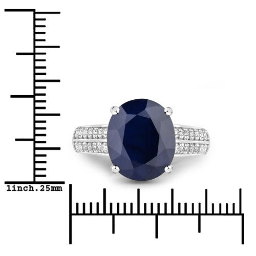 Anillo de Compromiso de Zafiro Azul y Diamante de 6.49 Quilates en Oro Blanco de 14K