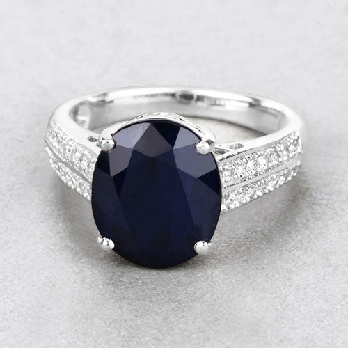 Anillo de Compromiso de Zafiro Azul y Diamante de 6.49 Quilates en Oro Blanco de 14K