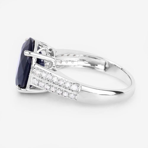 Anillo de Compromiso de Zafiro Azul y Diamante de 6.49 Quilates en Oro Blanco de 14K