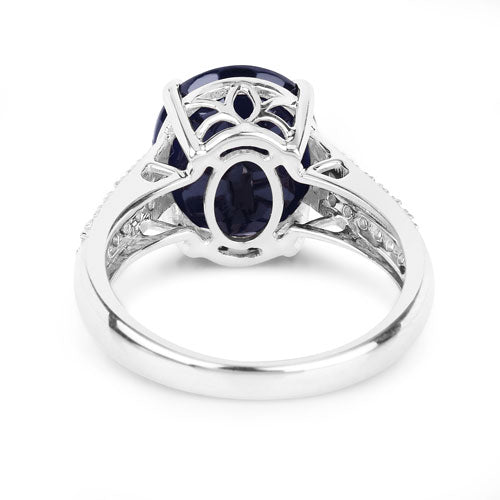 Anillo de Compromiso de Zafiro Azul y Diamante de 6.49 Quilates en Oro Blanco de 14K
