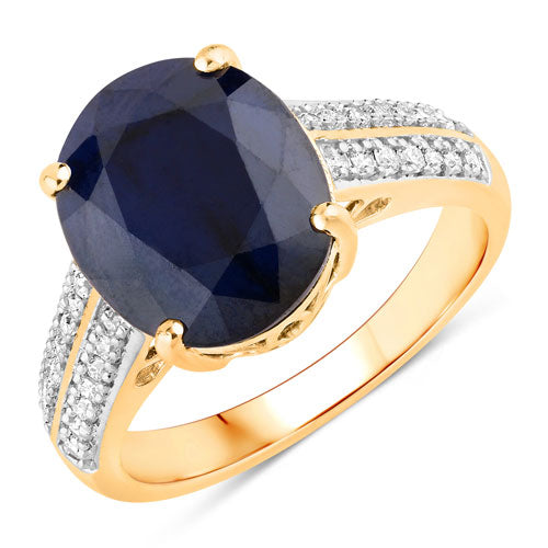 6.49 Carat Blue Sapphire & Diamond 14K Yellow Gold Engagement Ring